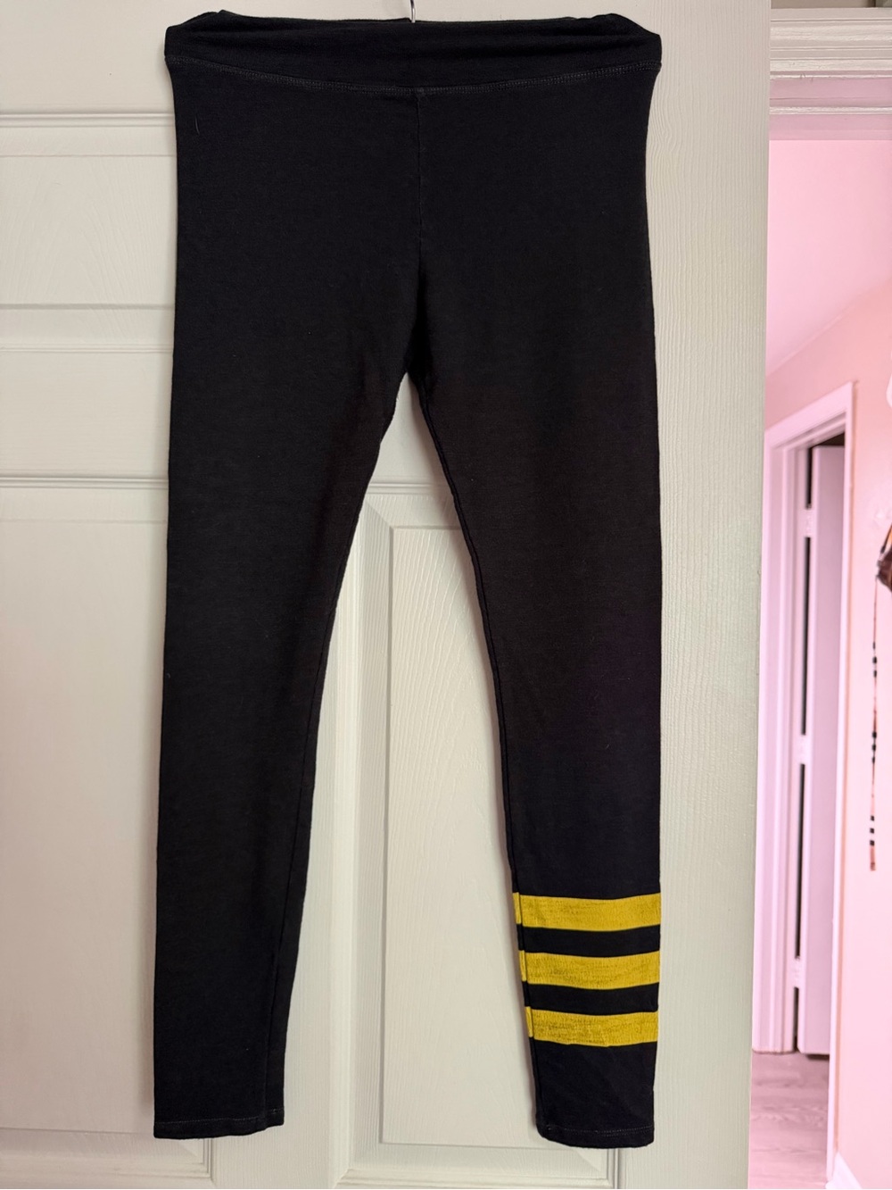 Sundry Black Leggings with Yellow Stripes